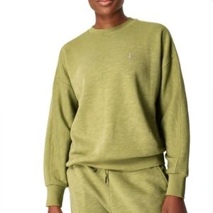 Sweaty Betty Women’s Small Fern Leaf Green Pullover Sweater 100% Cotton‎